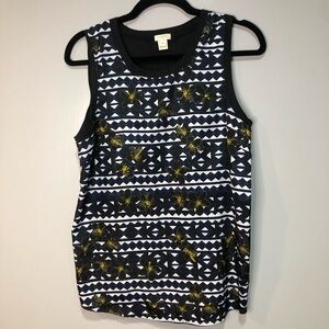 J.Crew Black White Blue Geometric Boho Mixed Media Material Floral Tank Top